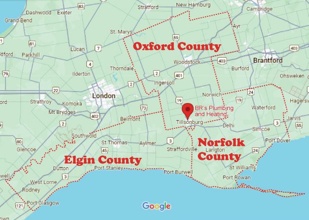 brs-map-service-area BR's service showing perimeters of Oxford, Norfolk and Elgin counties